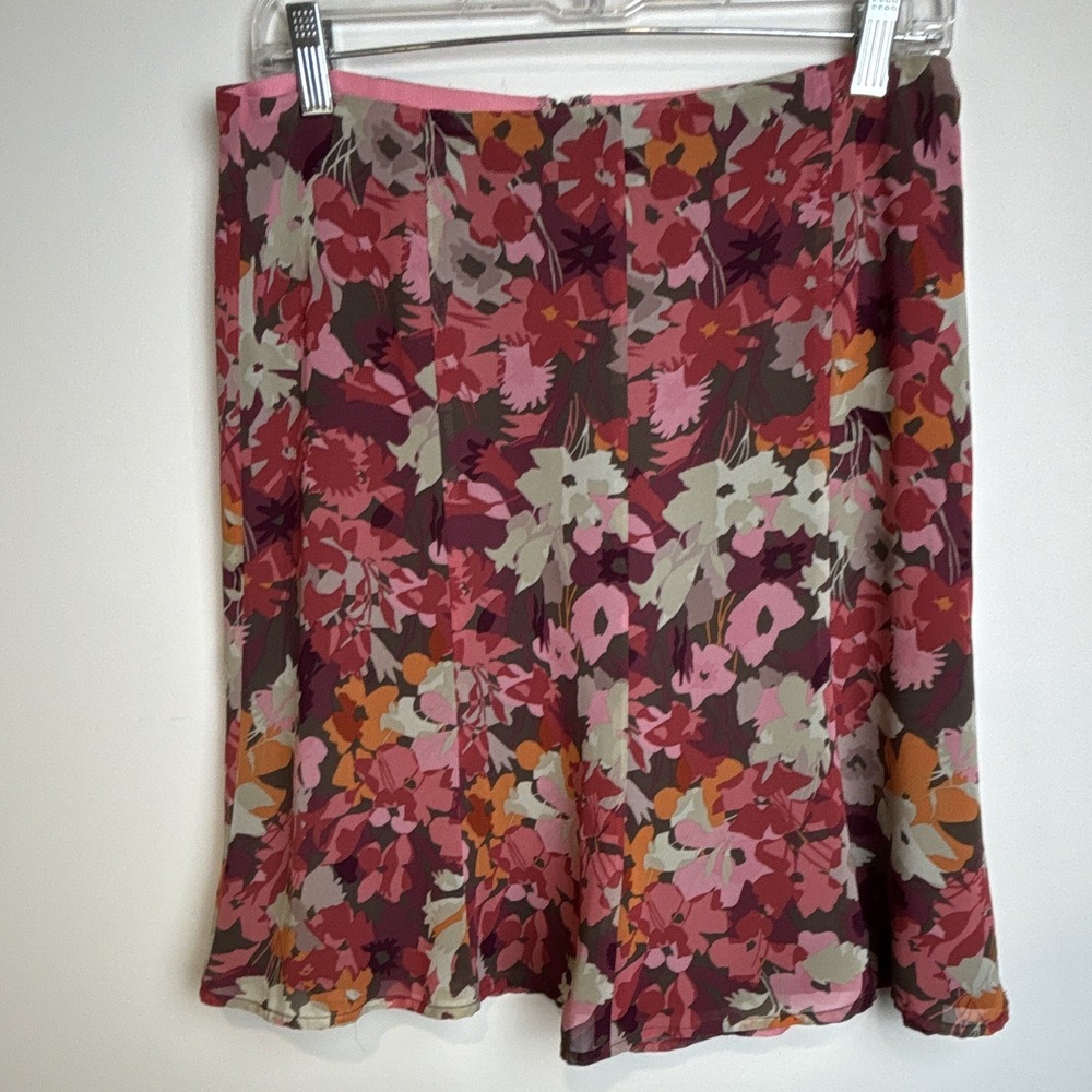 Vintage Old Navy Womens Floral skirt Pink Tan Orange Short Lined Zip size 8